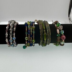 4 Wrap Elegant Beaded Bracelet Set Crystal, Glass, Acrylic